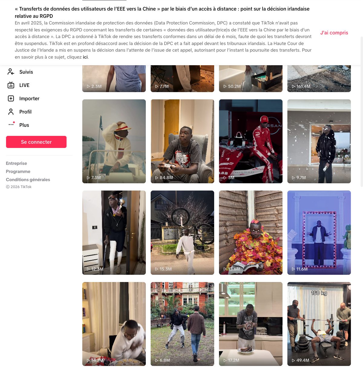 TikTok page before analysis