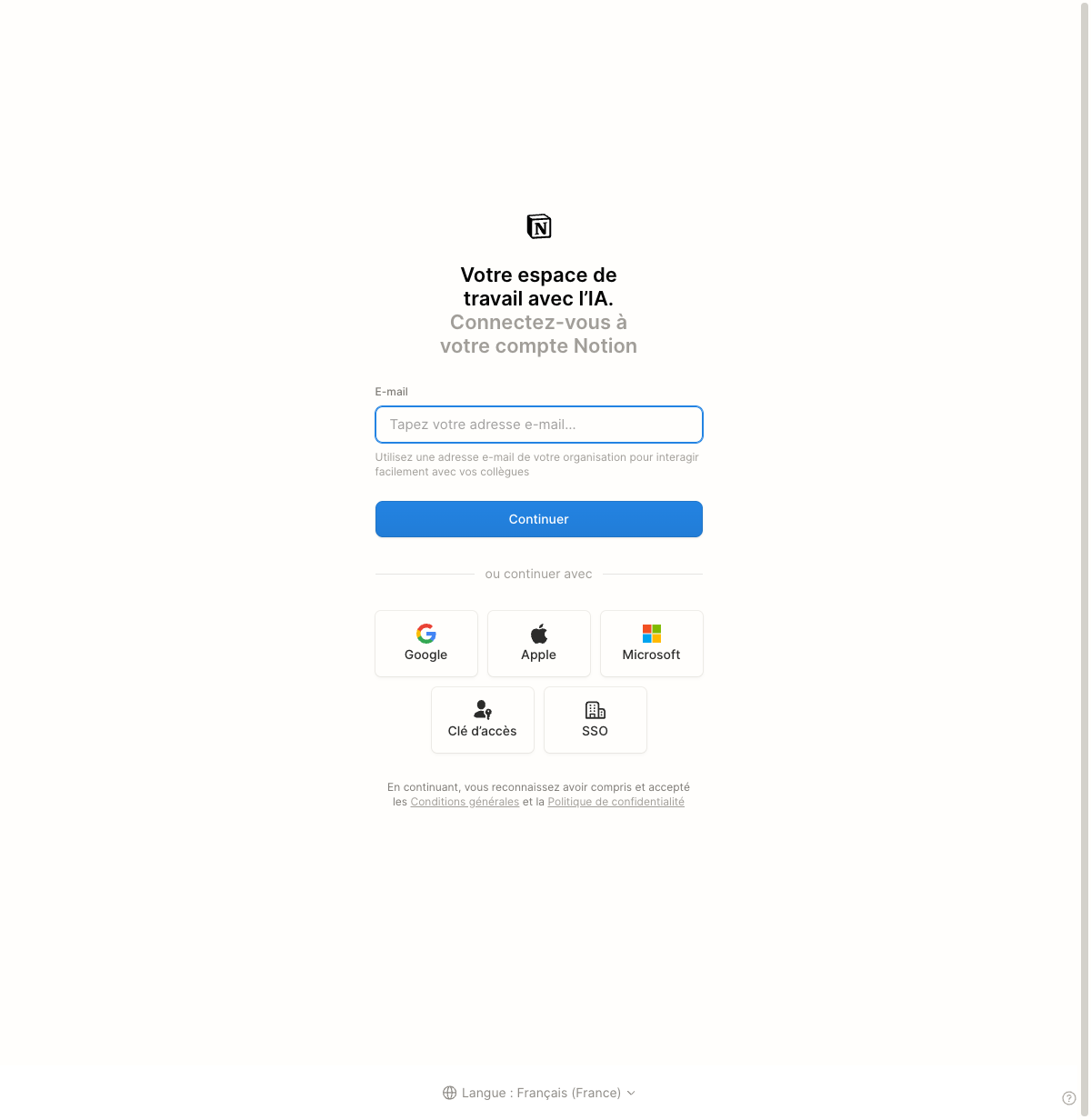 Notion login page